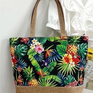 Tropical Floral Canvas Shoulder Bag